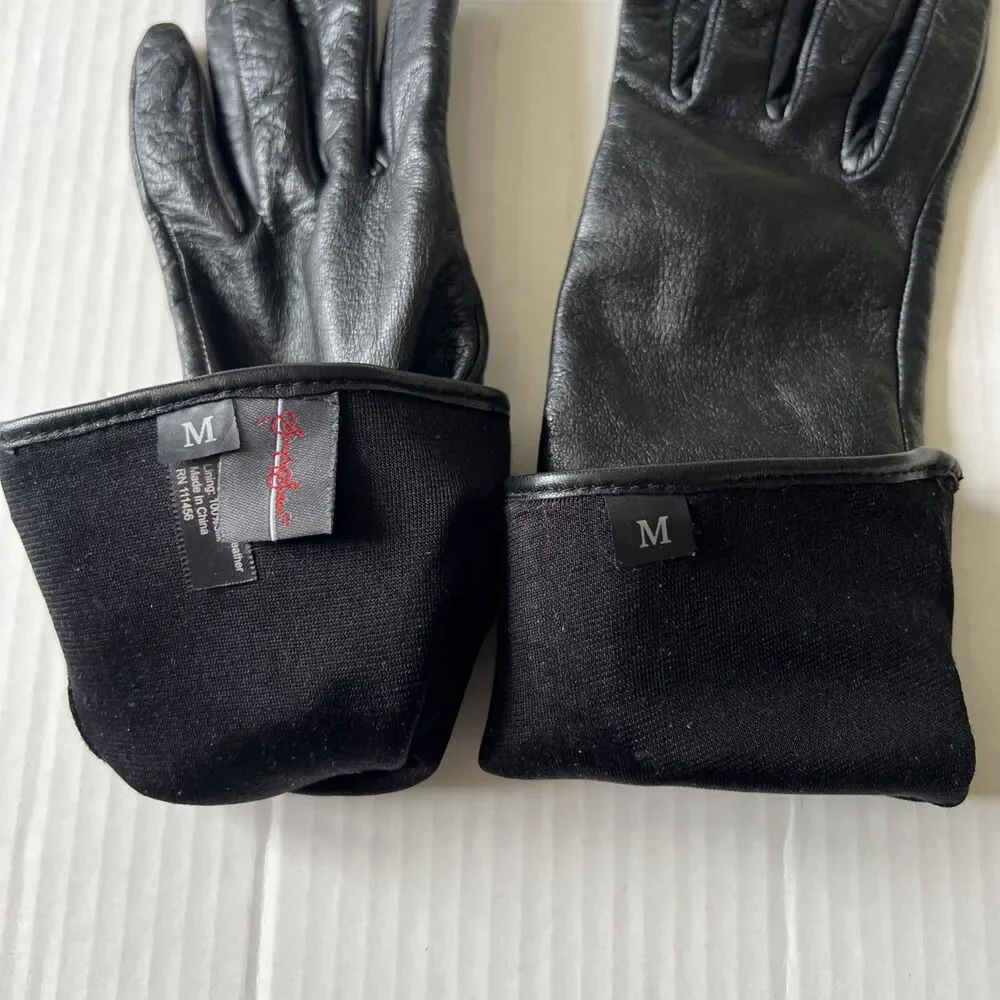 Simply Susan Gloves Womens S-M Black Leather Silk Long Fall VERY GOOD